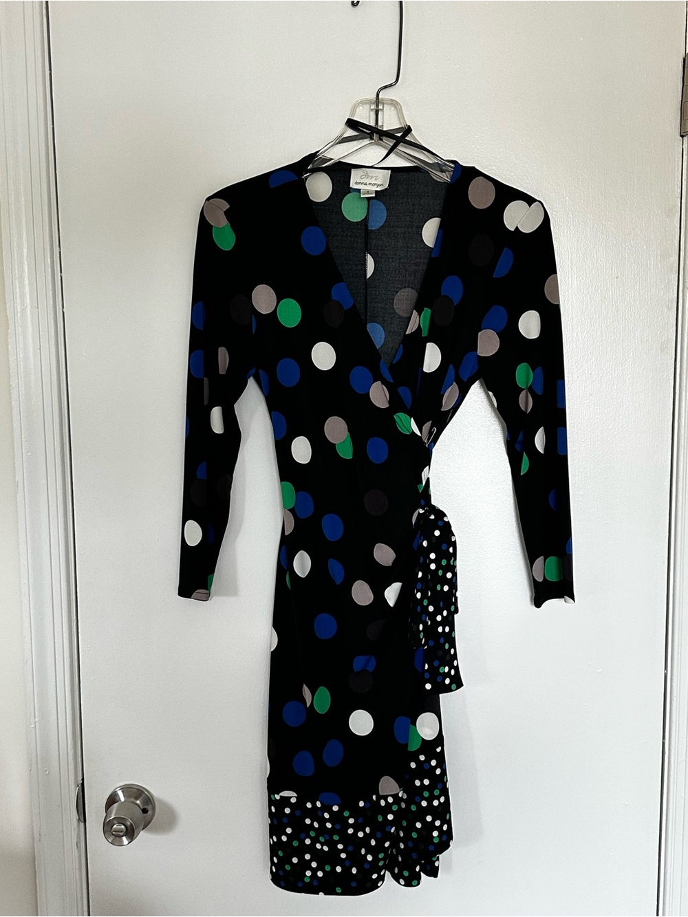 Donna Morgan Polka Dot Wrap Dress | Long Sleeve Knee Length